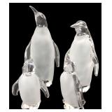 Set of 4 Frosted Clear Glass Penguin Figurines
