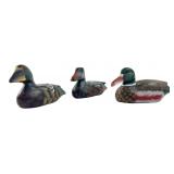 Set of 3 Miniature Carved Wood Duck Decoys