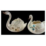 Attrib. Norcrest Iridescent Swan Planters, Pr.