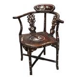 Chinese Rosewood & MOP Inlaid Corner Chair