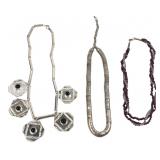 Lot of 3 Silver-Tone & Beaded Necklaces
