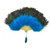 Peacock & Blue Feather Folding Fan 23x20"