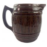 Brown Glazed Stoneware Barrel Pitcher