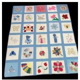 Handmade Applique & Embroidered Sampler Quilt