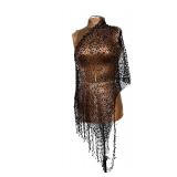 Black Metallic Mesh Fringe Evening Shawl Wrap