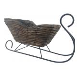 Woven Vine Wicker & Iron Sleigh Basket 22x10"