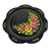 Zhostovo Style Hand-Painted Floral Metal Tray