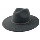 Grey Wide Brim Polyester Felt Fedora Hat