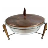 MCM Pyrex 595 MCM Divided Chafing Dish & Stand