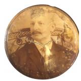 Antique Celluloid Portrait Tin Coin Bank, 6 in