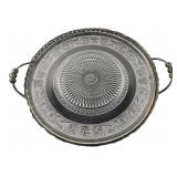 Pressed Glass Platter in Filigree Metal Caddy