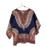 Dashiki Print V-Neck Tunic Top Front Pockets