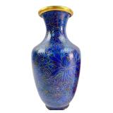 Chinese Blue Cloisonne Floral Enamel Vase