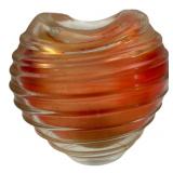 Orange & Clear Ribbed Art Glass Swirl Vase