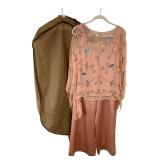 Peach Beaded Batwing Top & Satin Pants Set