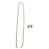 Gold-Tone Chain & Rhinestone Stud Earrings