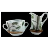 Hand-Painted Opaque Glass Creamer & Sugar Set