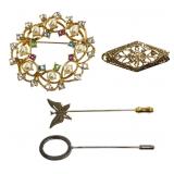 Costume Jewelry Brooches & Stick Pins Lot