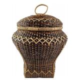 Southeast Asian Woven Lidded Basket 15" H x 11" W
