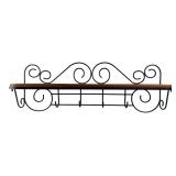 Wrought Iron Wood Scrollwork Wall Shelf Hooks