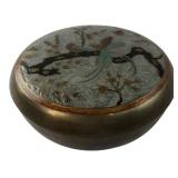 VTG Enesco Solid Brass Enameled Bird Trinket Box
