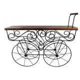 Wrought Iron & Wood Carriage Cart Stand 24.5"H