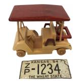 Wooden Golf Cart Model & 1954 KS License Plate