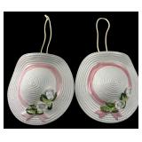 Pair of Ceramic Straw Hat Wall Pocket Planters