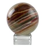 Banded Green Onyx Calcite Sphere on Crystal Stand