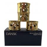 Dansk Brass Holly Napkin Rings Set of 4