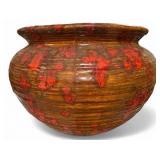 Red Drip Glaze Ceramic Planter 10" H x 14" Dia