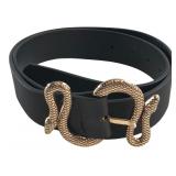Black Fashion Belt Gold-Tone Snake Buckle 100cm