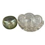 Cut & Etched Clear & Green Glass Bowls