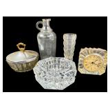 Assorted Clear Glassware & Mikasa Crystal Clock
