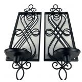 Pr. Mirrored Metal Wall Candle Sconces 18x6"