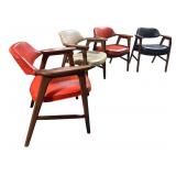 4 Mid-Century Modern Wood & Vinyl Armchairs