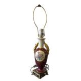 Burgundy Floral Porcelain Urn Table Lamp