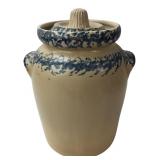 R.R.P. Co. Blue Spongeware Crock with Lid