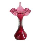 Vtg Fenton Cranberry Jack-in-the-Pulpit Vase