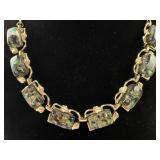 VTG Confetti Lucite Gold Tone Leaf Link Necklace