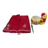 Disney Christmas Hand Towels & Pooh Bowl Lot