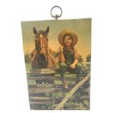 Vintage boy and horse photo signed and dated M....