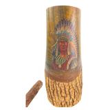 Rustic Wooden Log Mortar & Pestle Native American