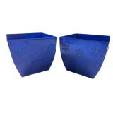 Pr. Blue Metal Snowflake Square Planters 7" H