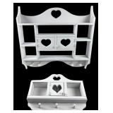 Pair White Country Wood Heart Wall Shelves