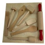 Miniature Wooden Kitchen Utensils & Rolling Pin