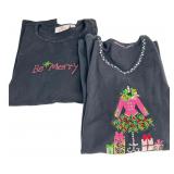 2 Holiday Rhinestone Shirts Size S