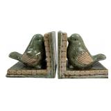 Pair of Green Ceramic Bird Bookends