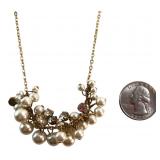 Faux Pearl & Rhinestone Cluster Necklace