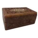 Carved Wood Trinket Box with Inlay